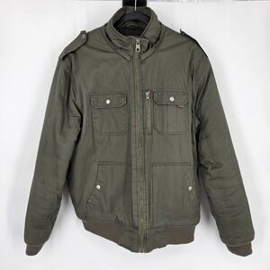 Marc Ecko Bomber Jacket Men's Large Olive Green Military Lined Y2K ()No Hood)